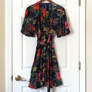 Design Lab Lord & Taylor Floral Flutter Sleeve V-neck A-line Mini Wrap Dress XS